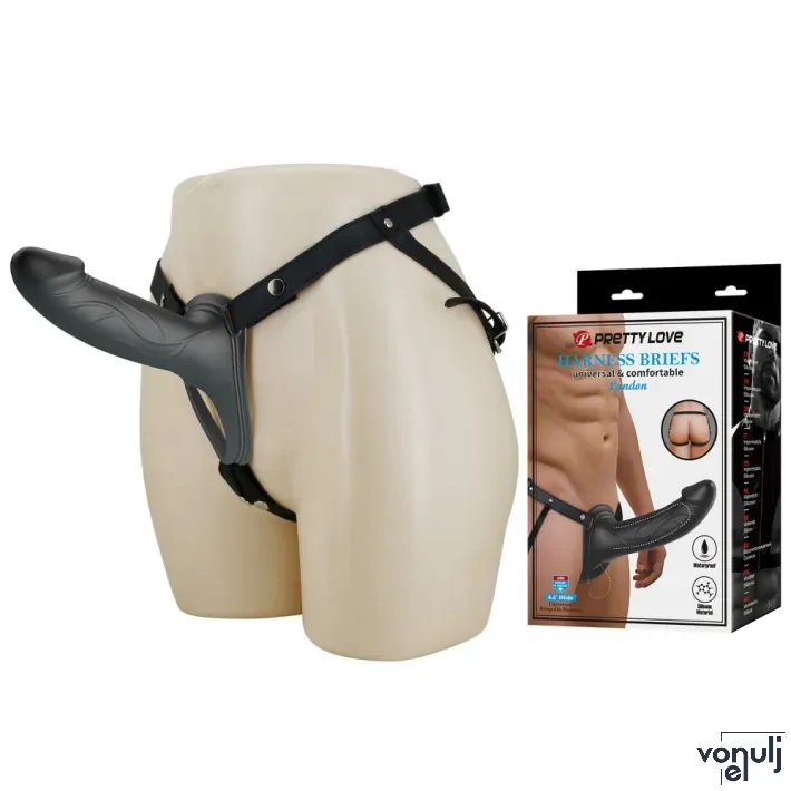 Strapon dildó hámmal Pretty Love Landon Black - vízálló, 24,9 cm