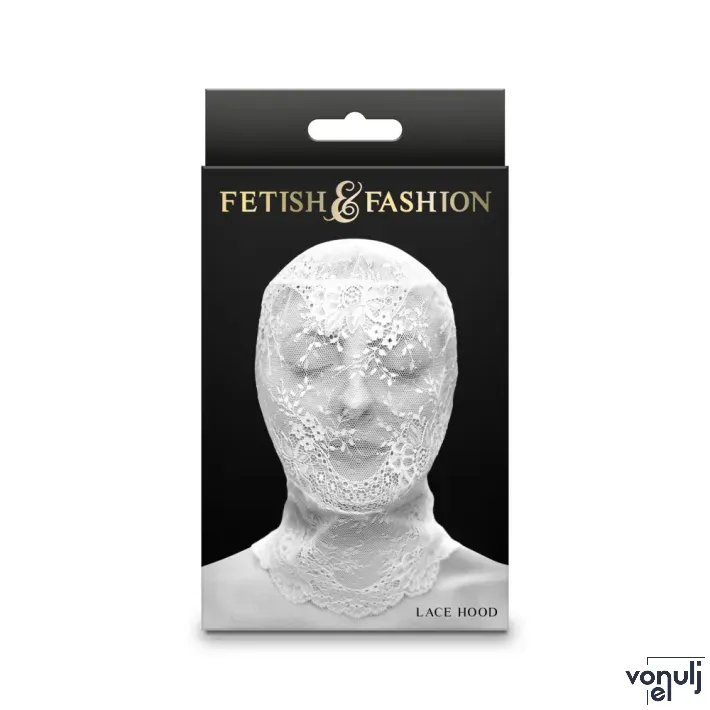 NS NOVELTIES BDSM maszk Fetish&Fashion Lace Hood - fehér színben, csipkés, teljesen zárt, BDSM szex kelléke