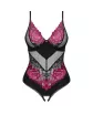 OBSESSIVE dögös body Rosenty crotchless teddy - fekete és bordó színben, nyitott alsó résszel, M/L méretben