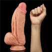 LOVETOY élethű dildó 10" NATURE COCK PLATINUM - nagy méretű, teljes méretű herékkel, kétrétegű, letapasztható, szilikon (25 cm)