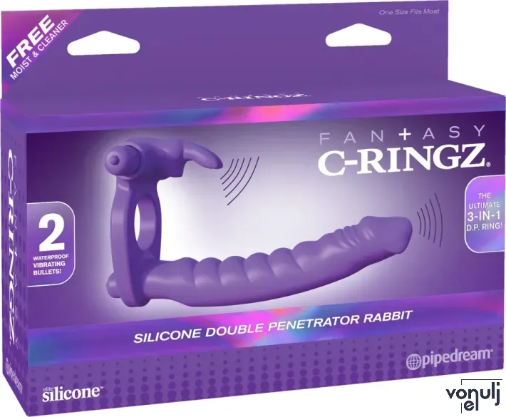 Csiklóizgatós pénisz gyűrű dildóval Pipedream Fantasy C-Ringz - elemes,vízálló
