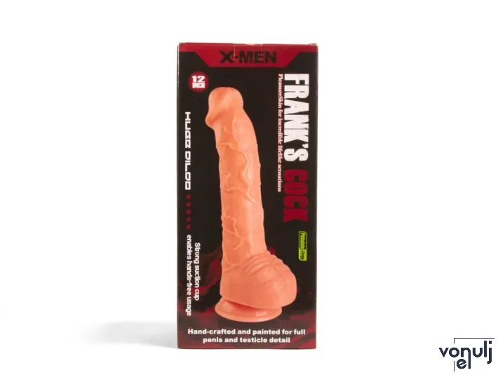 X-MEN élethű dildó Frank's 12" Cock Flesh - Nagy méretű, herékkel, letapasztható, testszínű, PVC (30 cm)