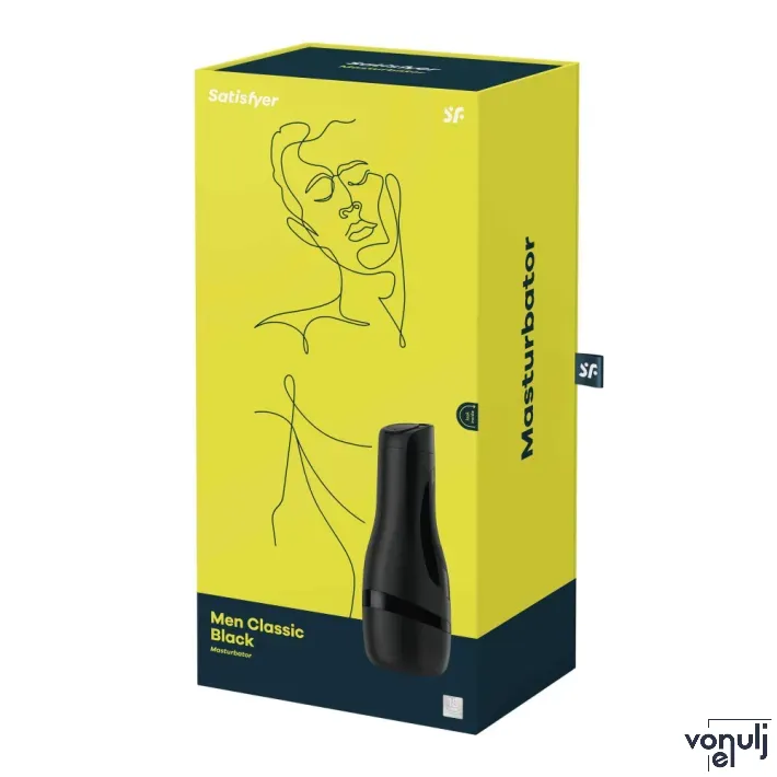 SATISFYER maszturbátor Men Classic Black - vákuumos, vízálló, fekete tokban