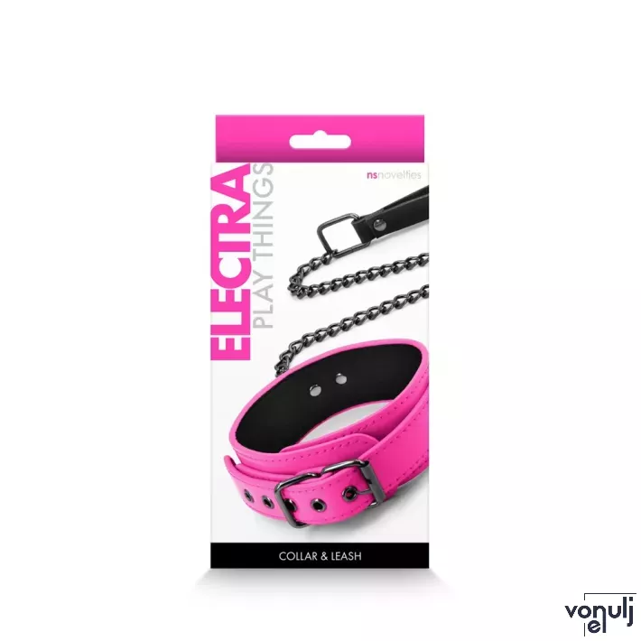 NS NOVELTIES nyakpánt és póráz Electra Collar and Leash Pink - rózsaszín-fekete színben