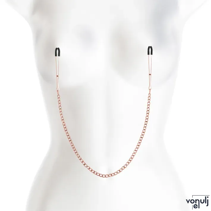 NS NOVELTIES mellbimbó csipesz Bound Nipple Clamps DC3 Rose Gold - rózsaarany színben, csúszkával állítható,lánccal, BDSM szex kelléke