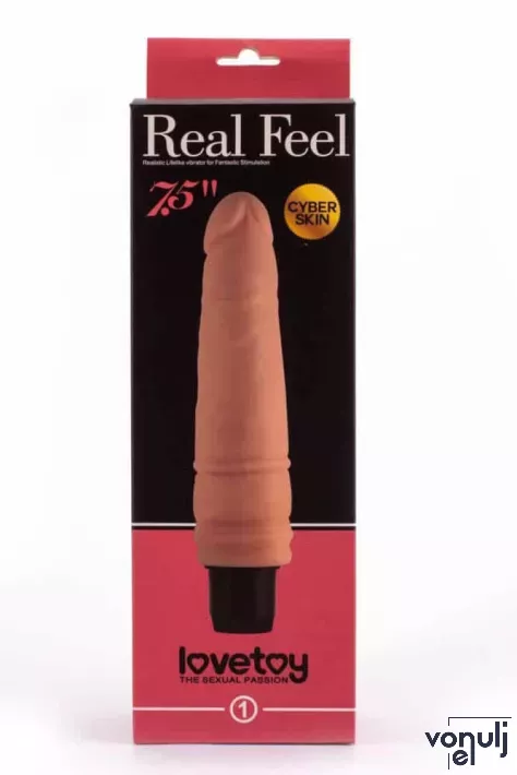 LOVETOY élethű vibrátor 7.5" Real Feel Cyberskin Vibrator - realisztikus, vízálló, elemes, cyberskin(19 cm)