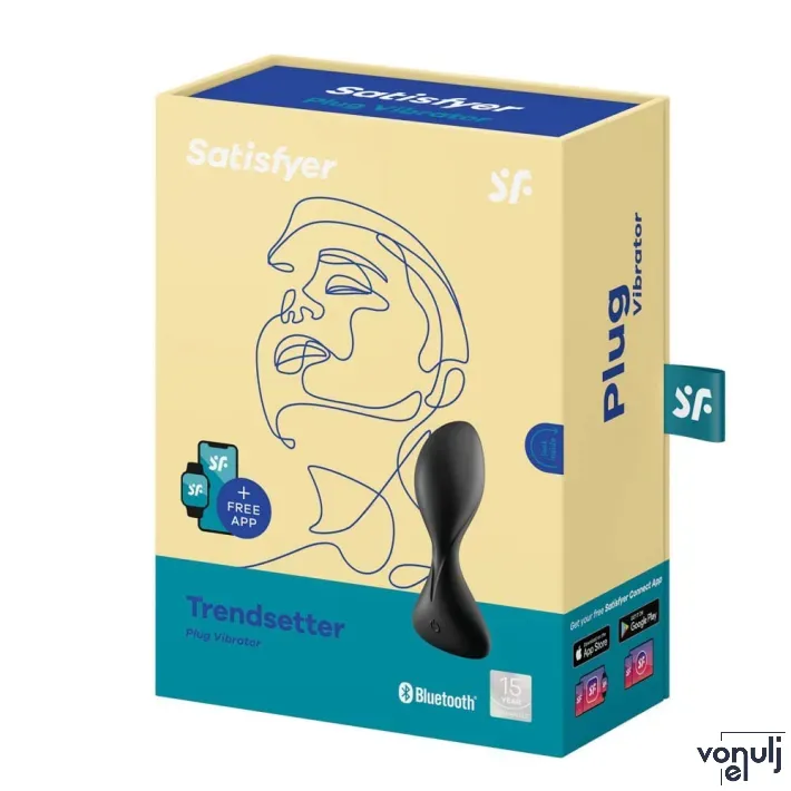 SATISFYER fenékdugó Trendsetter Black - fekete színben, vibrátoros, okos, vízálló, akkumulátoros, ingyenes applikációval