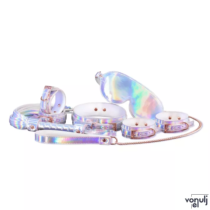 NS NOVELTIES kötöző szett Cosmo Bondage Kit Rainbow - nyakörv és póráz, szemmaszk, bokabilincs, csuklóbilincs, korbács, hologramos szivárvány színben