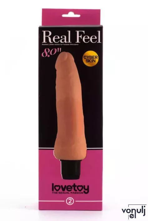 LOVETOY élethű vibrátor Real Feel Cyberskin Vibrator 3 - realisztikus, vízálló, elemes, cyberskin (20 cm)