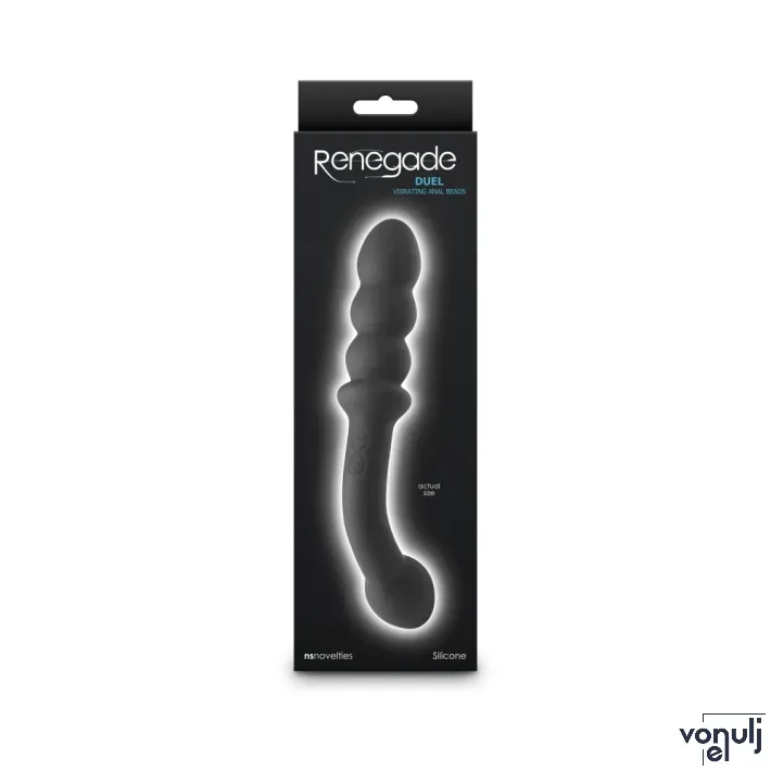 NS NOVELTIES análbot Renegade Duel Black - fekete színben, vibrátoros, kétvégű anál plug, akkumulátoros, szilikon, vízálló, 21,4 cm