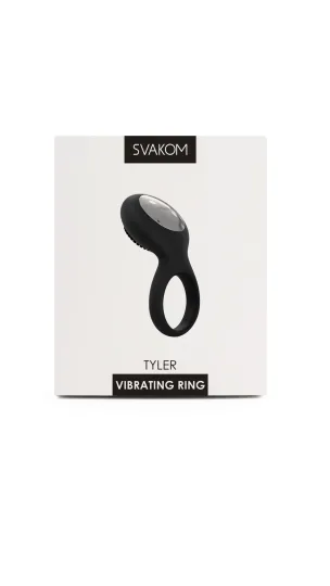 SVAKOM péniszgyűrű Tyler Black - fekete színben, vibrációs funkcióval, vízálló, akkumulátoros