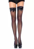 LEG AVENUE szexi combfix Sheer Thigh Highs Lace Top - fekete színben, masnival díszitve, O/S egy méretben