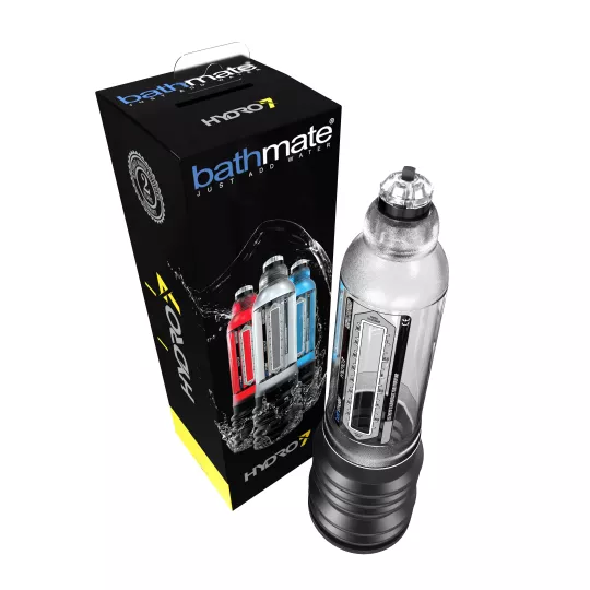 BATHMATE péniszpumpa Hydro 7 Clear - áttetsző színben, 13-18cm méretű péniszhez, vízzel kombinált vákuumos hatással, erős szívóerővel, vízálló