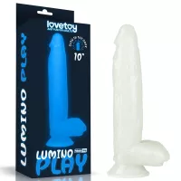 LOVETOY élethű dildó 10" LUMINO PLAY - nagy méretű, herékkel, rugalmas, letapasztható, sötétben világít, TPE (25 cm)