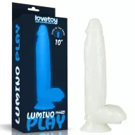 LOVETOY élethű dildó 10" LUMINO PLAY - nagy méretű, herékkel, rugalmas, letapasztható, sötétben világít, TPE (25 cm)