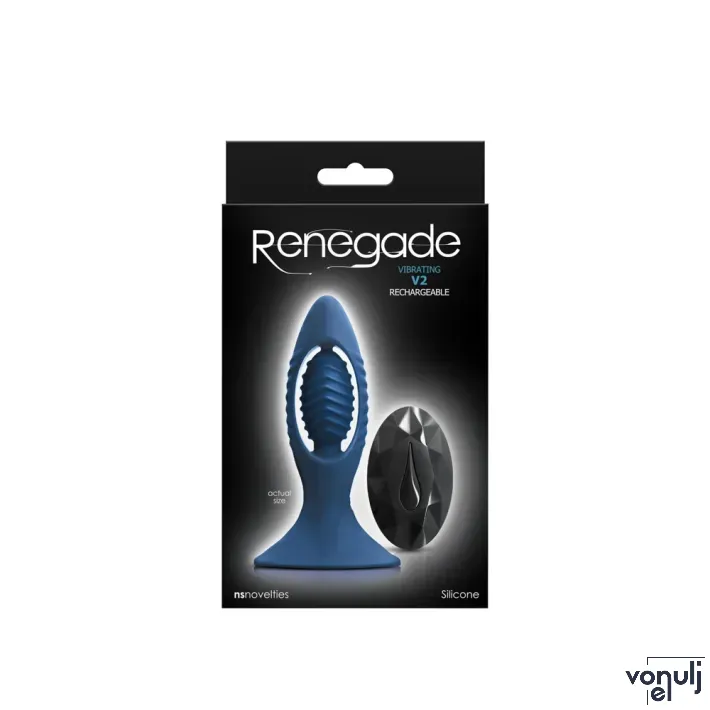 RENEGADE fenékdugó V2 Blue - kék színben, vibrátoros, letapasztható, távirányítóval, akkumulátoros