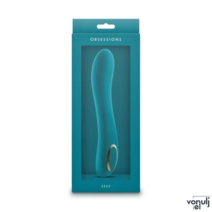 NS NOVELTIES g pont vibrátor Obsessions Zeus Dark Green - türkíz színben, ívelt kialakítású, vízálló, akkumulátoros