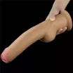 LOVETOY élethű dildó 11" NATURE COCK PLATINUM - nagy méretű, teljes méretű herékkel, kétrétegű, hosszított, letapasztható, szilikon (28cm)