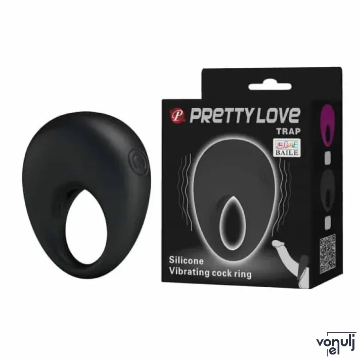 PRETTY LOVE péniszgyűrű Trap - fekete színben, vibrációs funkcióval, vízálló, elemes