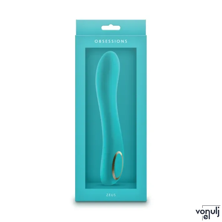 NS NOVELTIES g pont vibrátor Obsessions Zeus Light Green - világos türkiz színben, ívelt kialakítású, vízálló, akkumulátoros