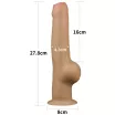 LOVETOY élethű dildó 11" NATURE COCK PLATINUM - nagy méretű, teljes méretű herékkel, kétrétegű, hosszított, letapasztható, szilikon (28cm)