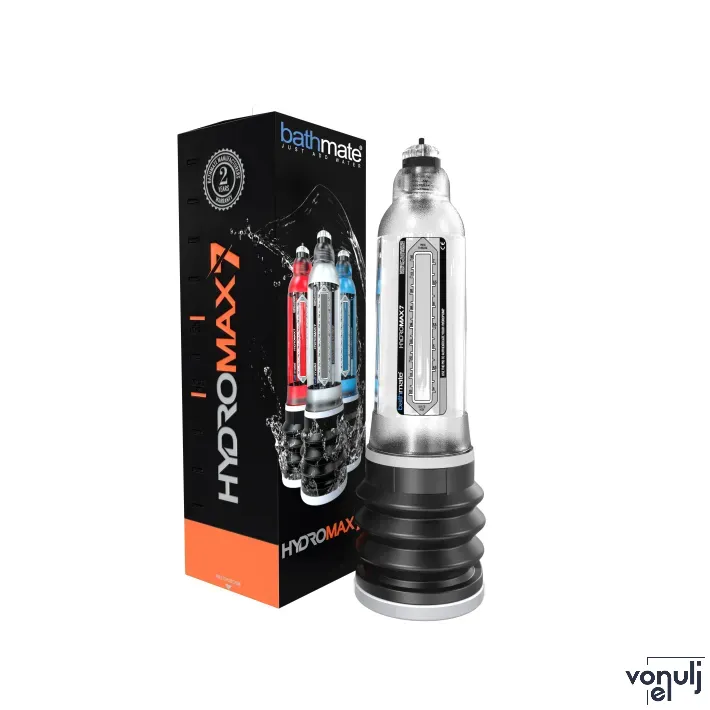 BATHMATE péniszpumpa Hydromax 7 Clear - áttetsző színben, 13-18cm méretű péniszhez, vízzel kombinált vákuumos hatás, extra szívóerővel, vízálló