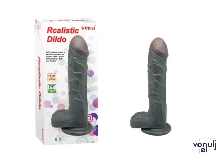 CHARMLY TOY élethű dildó Charmly Realistic Dildo 6" Black - realisztikus,közepes méretű,sötét testszínű,letapasztható,herés,vízálló,TPE(15,2 cm)