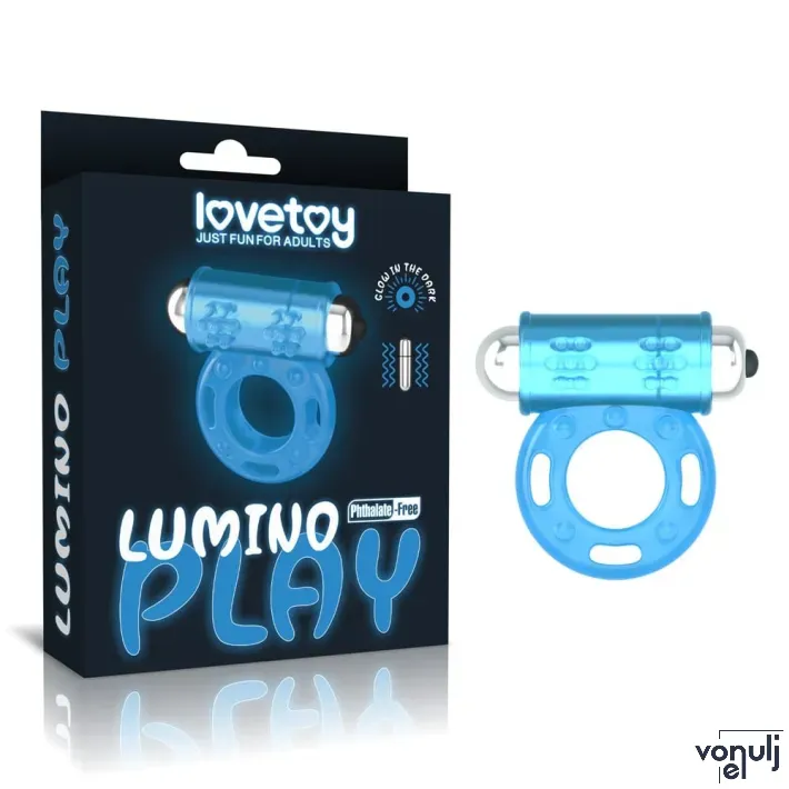 LOVETOY péniszgyűrű Lumino Play Vibrating Penis Ring - kék színben világító, vibrációs funkcióval, vízálló, elemes