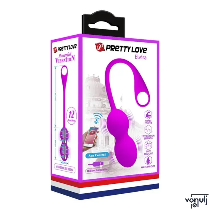 PRETTY LOVE gésagolyó Elvira Purple - lila színben, vibrációs, vízálló, akkumulátoros, ingyenes applikációval