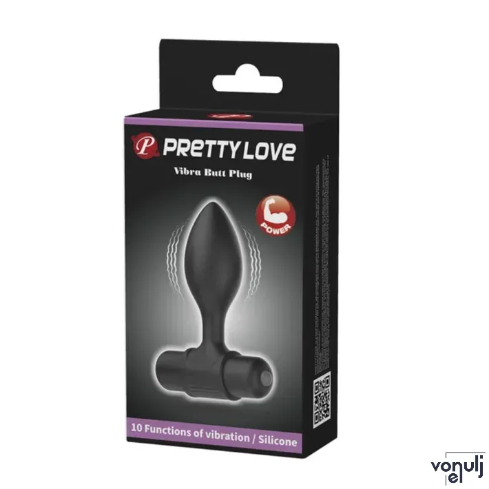 PRETTY LOVE fenékdugó Vibra Butt Plug Black - fekete színben, vibrátoros, elemes