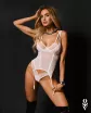 Szexi harisnyatartós fűző Obsessive Arrowel White S/M