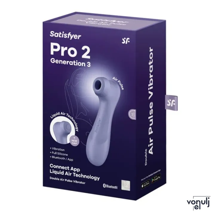 SATISFYER léghullámos csiklóizgató Pro 2 Generation 3 with Liquid Air - lila színben, ingyenes applikációval, rezgő funkcióval, vízálló, akkumulátoros