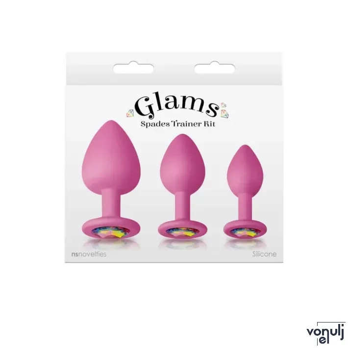 NS NOVELTIES análszett Glams Spades Trainer Kit Pink - rózsaszín színben, 3 különböző fenékdugó, vízálló, szilikon