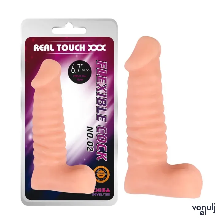 CHISA NOVELTIES élethű dildó Real Touch XXX 6.7 inch Flexible Cock No.02 - közepes méretű, letapasztható, herékkel, testszínű, vízálló, TPE (17 cm)