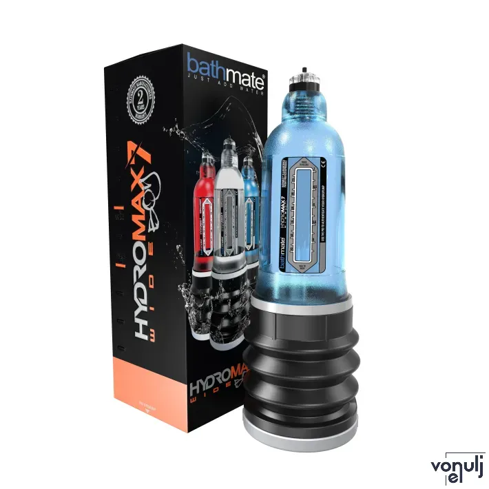 BATHMATE péniszpumpa Hydromax 7 Wide Boy Blue - áttetsző kék színben,nagy méretű péniszhez,vízzel kombinált vákuumhatás,erős szívóerő,vízálló