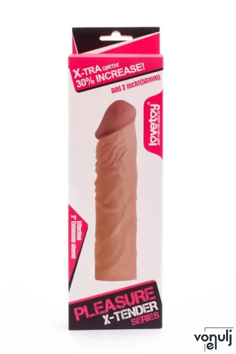 LOVETOY péniszköpeny Pleasure X-Tender Penis Sleeve 3 - realisztikus, testszínű, vízálló, (18,5 cm)