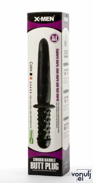 X-MEN fenékdugó 13.8" Sword Handle Butt Plug Black II - fekete színben, stimuláló felszínnel, vízálló, PVC, 35 cm