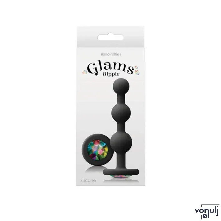 NS NOVELTIES análbot Glams Ripple Rainbow Gem Black - fekete színben, 3 eltérő méretű golyóval, vízálló, 11 cm