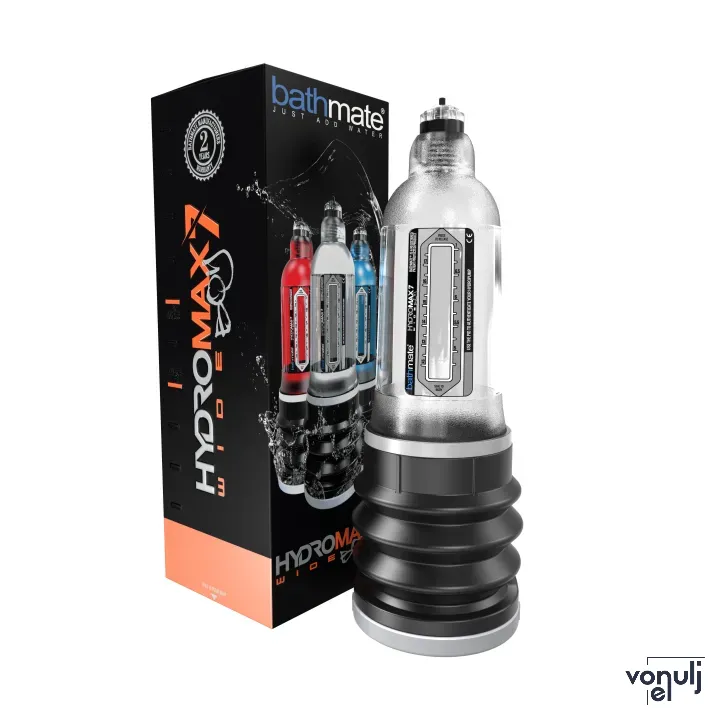BATHMATE péniszpumpa Hydromax 7 Wide Boy Clear - áttetsző szín,nagy méretű péniszhez,vízzel kombinált vákuumhatás,extra szívóerővel,vízálló