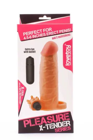 LOVETOY péniszköpeny Pleasure X-Tender Vibrating Penis Sleeve 1 - realisztikus, testszínű, vibrációs funkcióval, vízálló, elemes, (17,5 cm)