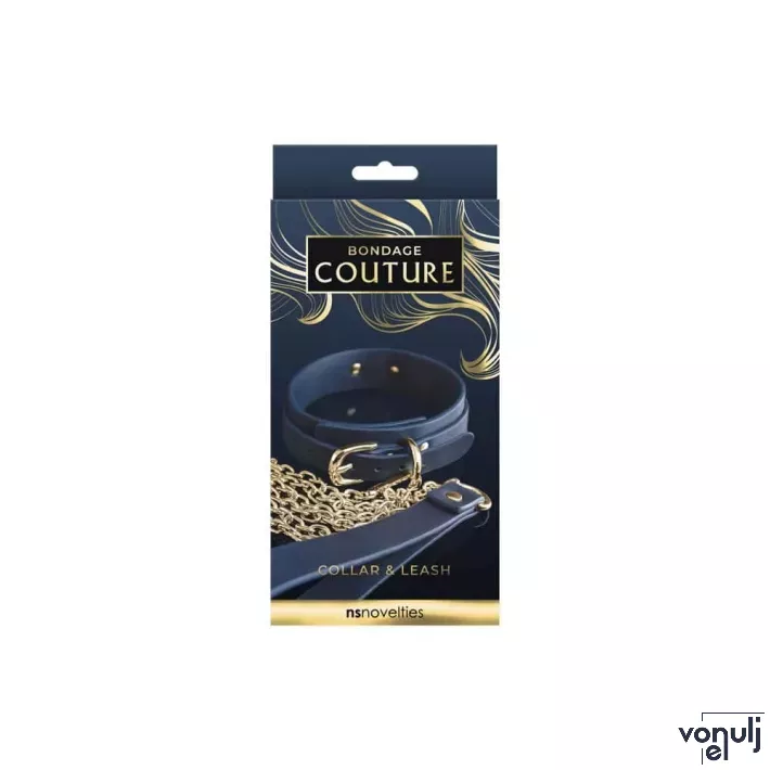 NS NOVELTIES nyakpánt és póráz Bondage Couture Collar and Leash - kék színben, fetish játék kelléke