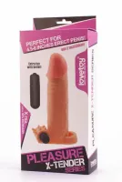 LOVETOY péniszköpeny Pleasure X-Tender Vibrating Penis Sleeve 2 - realisztikus, testszínű, vibrációs funkcióval, vízálló, elemes, (17,5 cm)
