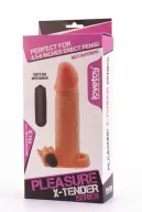 LOVETOY péniszköpeny Pleasure X-Tender Vibrating Penis Sleeve 2 - realisztikus, testszínű, vibrációs funkcióval, vízálló, elemes, (17,5 cm)