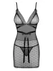 OBSESSIVE szexi babydoll és tanga Bowessa - fekete színben, L/XL méretben
