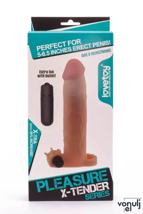 LOVETOY péniszköpeny Pleasure X-Tender Vibrating Penis Sleeve 5 - realisztikus, testszínű, vibrációs funkcióval, vízálló, elemes, (19cm)