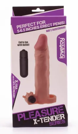 LOVETOY péniszköpeny Pleasure X-Tender Vibrating Penis Sleeve 3 - realisztikus, testszínű, vibrációs funkcióval, vízálló, elemes, (18,5 cm)