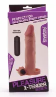 LOVETOY péniszköpeny Pleasure X-Tender Vibrating Penis Sleeve 3 - realisztikus, testszínű, vibrációs funkcióval, vízálló, elemes, (18,5 cm)