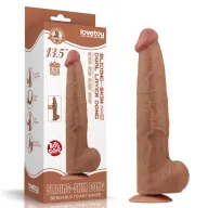 LOVETOY élethű dildó 13,5'' King Sized Sliding Skin Dual Layer Dong Brown - extra nagy méretű,herékkel,kétrétegű,letapasztható,vízálló,TPE(34 cm)
