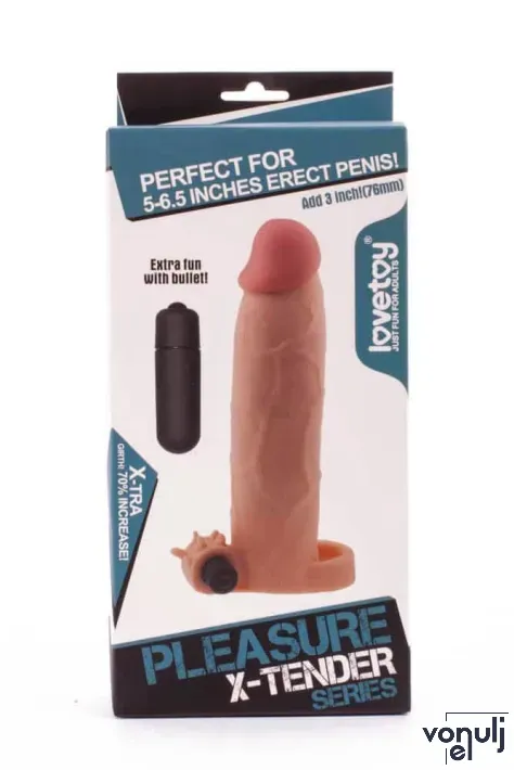 LOVETOY péniszköpeny Pleasure X-Tender Vibrating Penis Sleeve 6 - realisztikus, testszínű, vibrációs funkcióval, vízálló, elemes, (20,8 cm)
