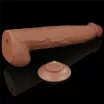 LOVETOY élethű dildó 13,5'' King Sized Sliding Skin Dual Layer Dong Brown - extra nagy méretű,herékkel,kétrétegű,letapasztható,vízálló,TPE(34 cm)